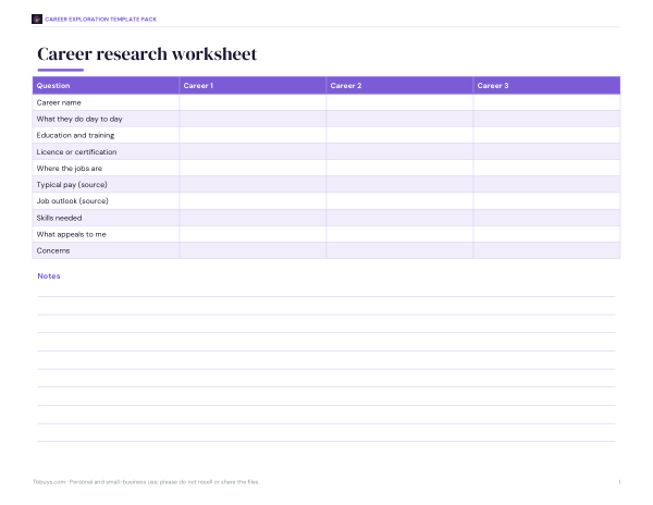Preview of Printable Career Research Worksheet